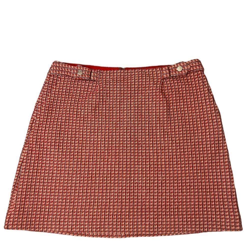 CLUB MONACO Mini Tweed Skirt Jupe Red Mix Size 10 NWT Preppy Plaid Academia